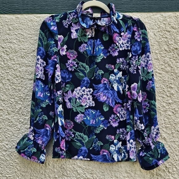 J. Crew Tops - J. Crew long sleeve ruffleneck top in floral 365 crepe XS